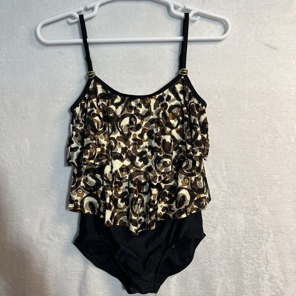 Maxine Of Hollywood Womens Swimsuit Size 10 One Piece Ruffle Geometric‎ Padded